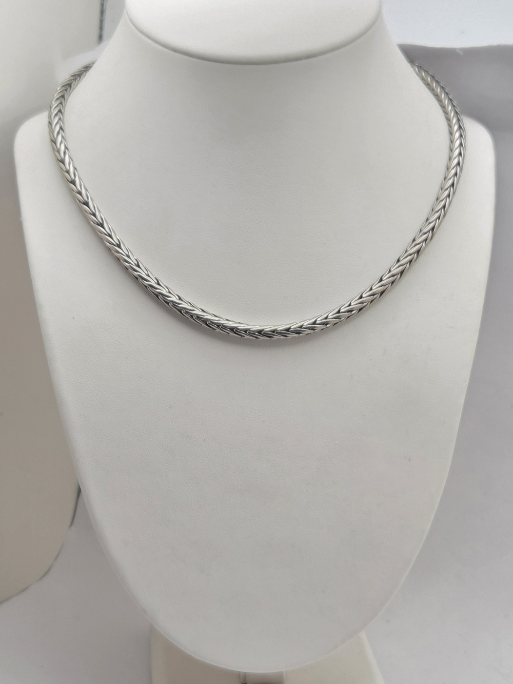 Silver Tone Two-Tone Woven Wheat Chain Choker Necklace 17"